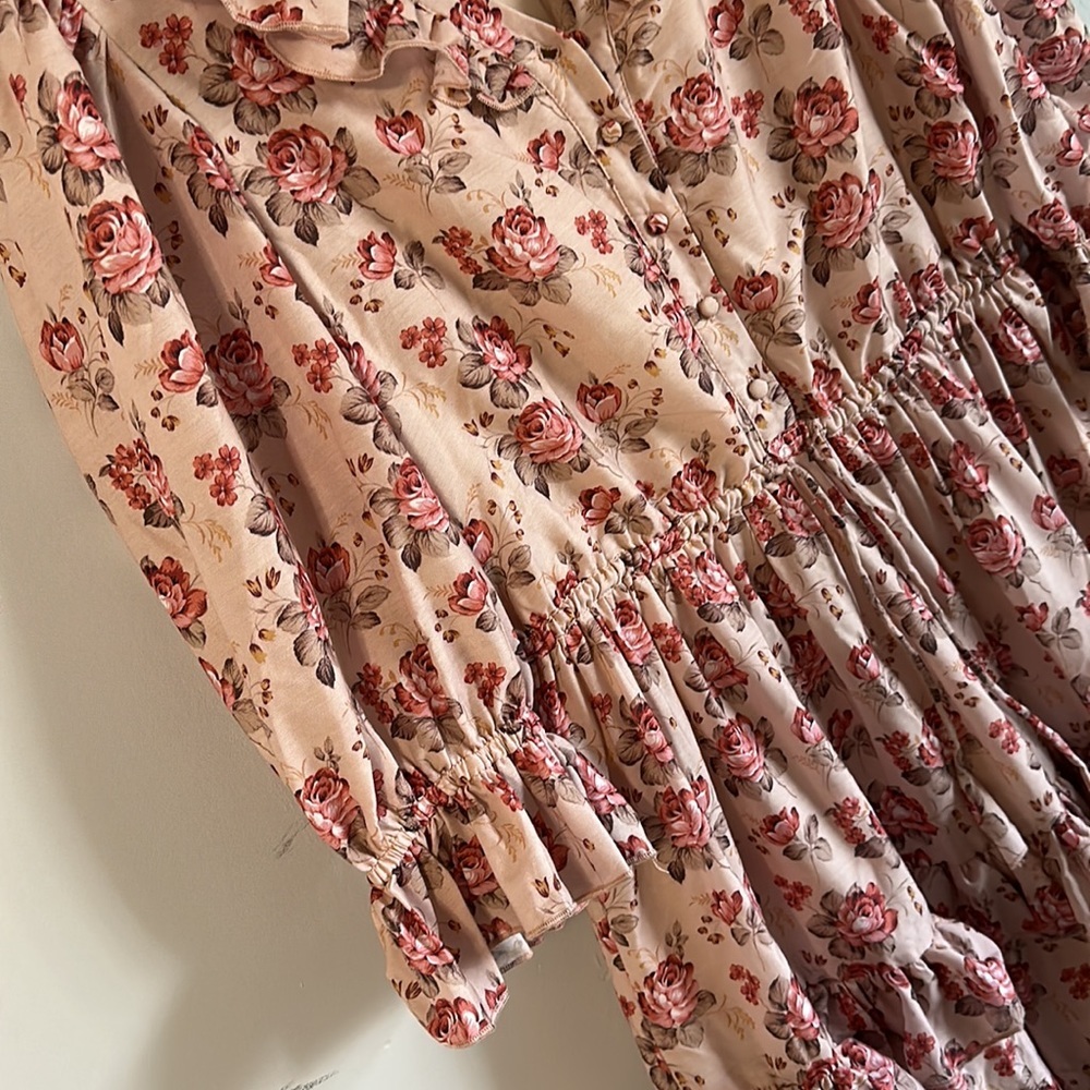 Jessakae Collection Midi Blush Ruffle Flower Vintage Drawstring Waist Dress - Picture 6 of 16